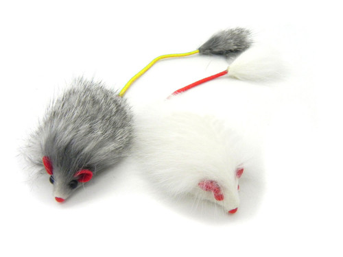 Rabbit Fur long hair Mouse Cat Toy Elastic Tail - 2 Pack