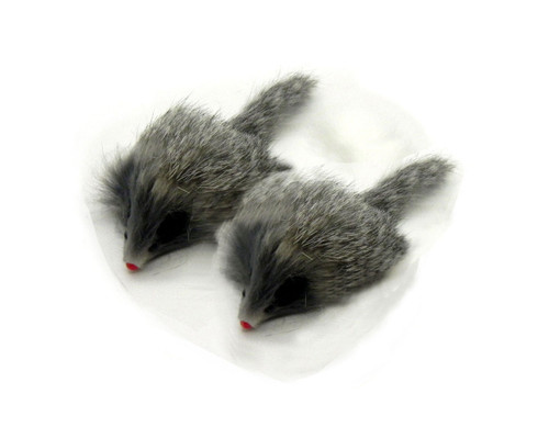 Real Rabbit fur Long Hair Mouse cat Toy - Gray Color