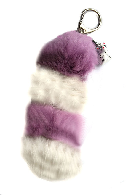 Rabbit Fur Pom Pom Keychain with cat bell