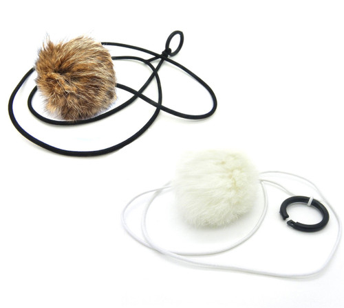 Jumbo Rabbit Fur Pom Pom Ball String Cat Toy