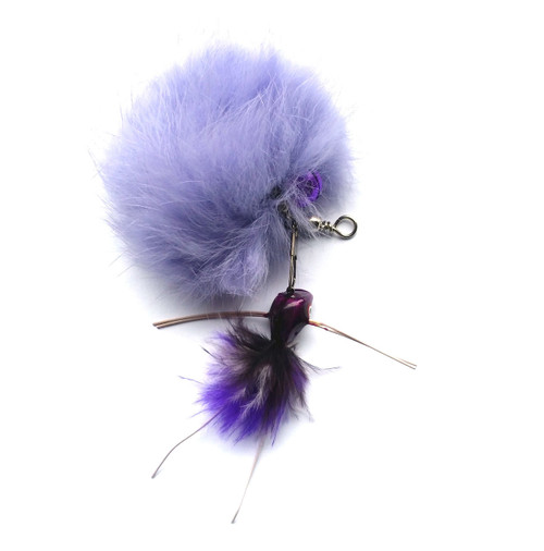 Rabbit Fur Pom Pom Bug Fly Cat teaser wand refill  - Purple