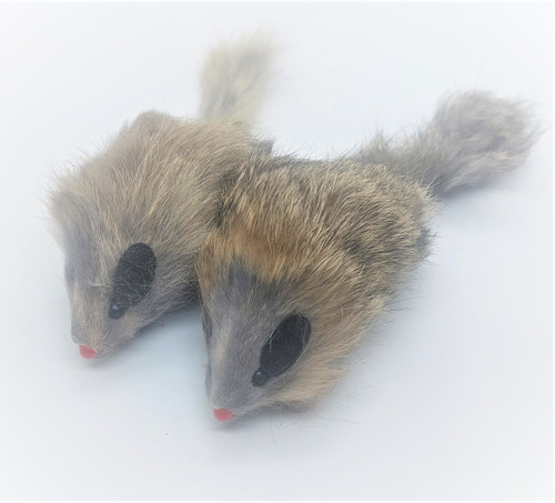 Real Rabbit fur Long Hair Mouse cat Toy - 2 Pk