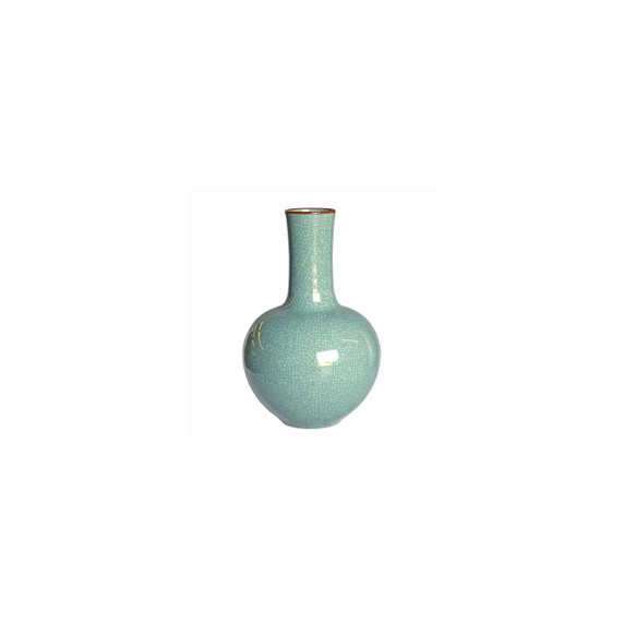 Crackle Celadon Globular Vase W/ Brown Lip