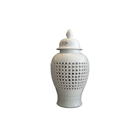 White Carved Knot Temple Jar