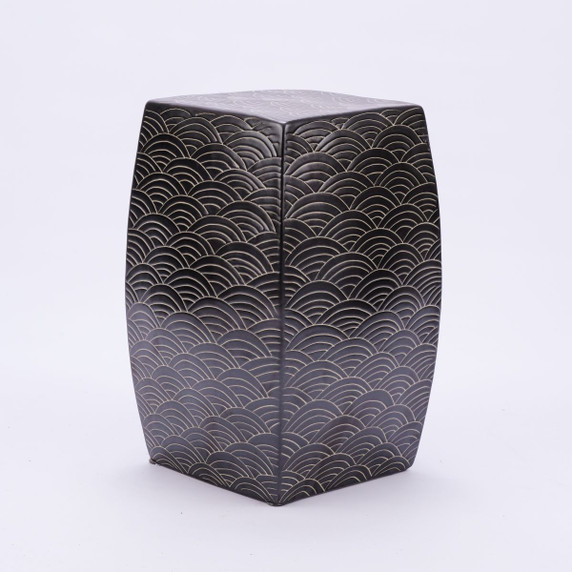Seawave Square Porcelain Garden Stool Black