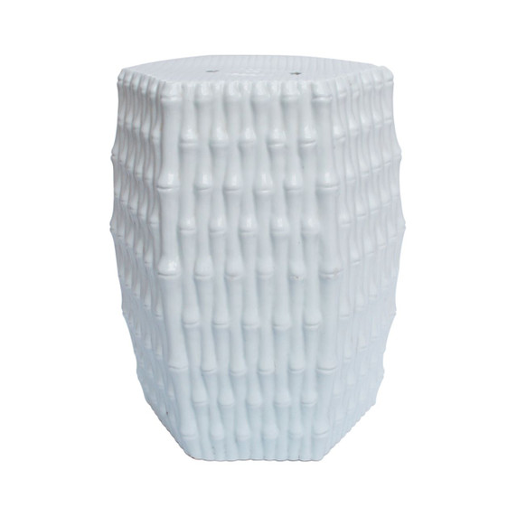 White Hex Porcelain Garden Stool Bamboo Carving