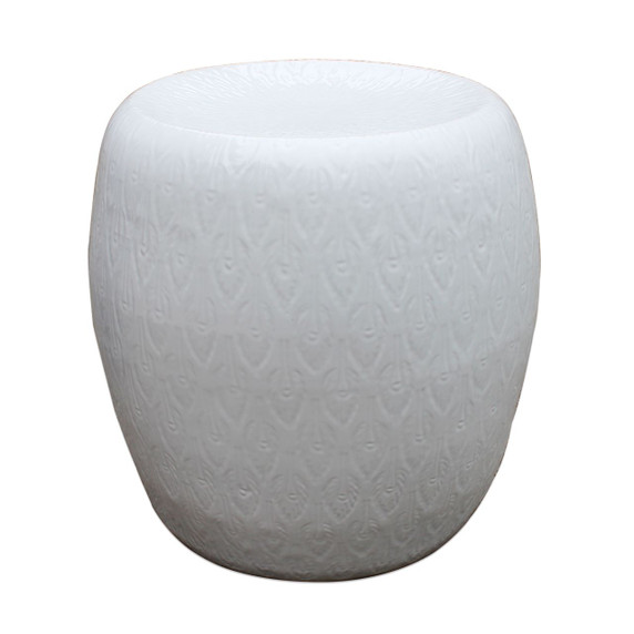 White Feather Carving Porcelain Garden Stool