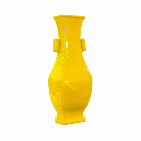 Hex Porcelain Vase Wide Lip - Yellow
