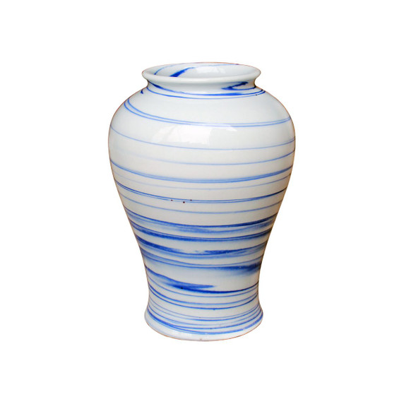 Blue And White Marblized Open Mouth Porcelain Jar