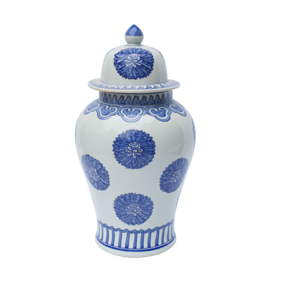 Blue & White Multi Flowers Temple Porcelain Jar