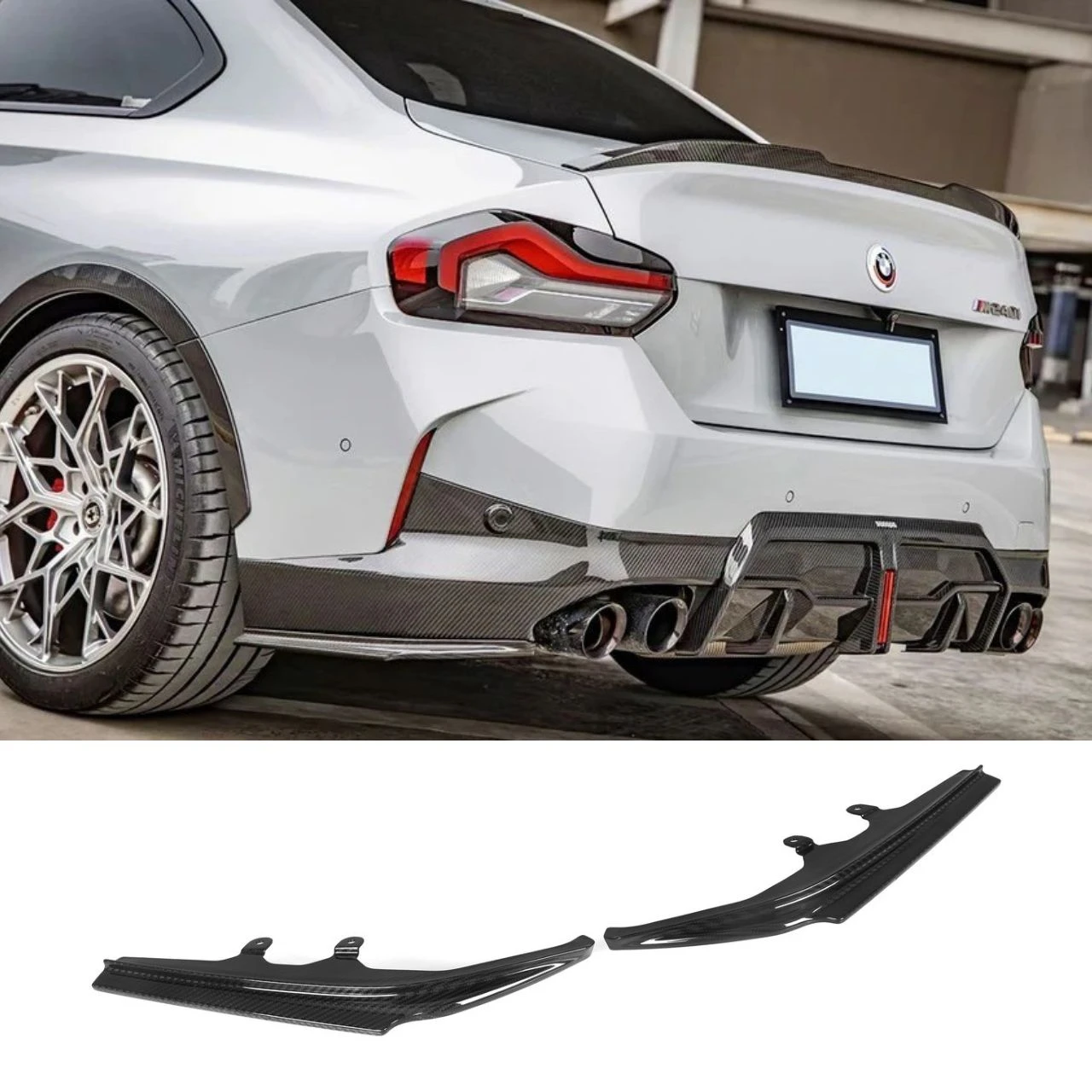 2022+ BMW G42 M240i SQ Style Carbon Fiber Rear Bumper Splitters