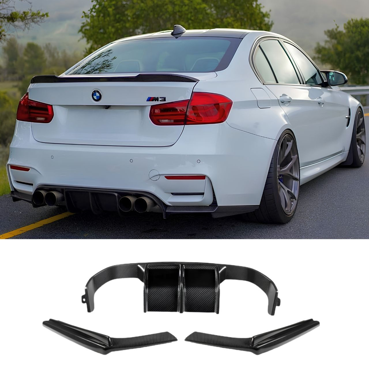  M2 M3 M4 M5 M6 F32 F336 F82 F80アウディ BMW M3 M4 F80/F82 3-Piece Carbon Fiber V1 Style Diffuser