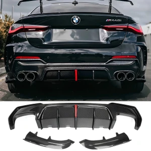 BMW G22 430i M440i Carbon Fiber KB Style Splitter Set and Diffuser with LED Brake Light