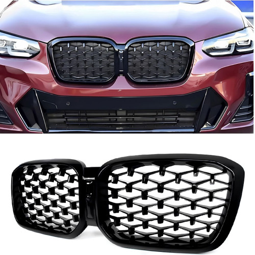 2022+ BMW X3 & X4M (G01/G02/F97/F98) Gloss Black Diamond Grilles - Monaco Motorsports