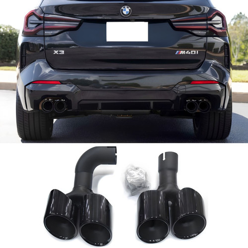 2018-2024 BMW X3 & X4 (G01/G02) Gloss Black Stainless Steel Quad Exhaust Tips