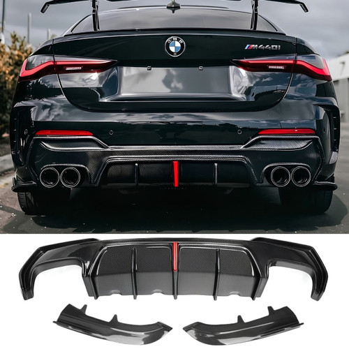 BMW G22 430i M440i Carbon Fiber KB Style Splitter Set and Diffuser with LED Brake Light