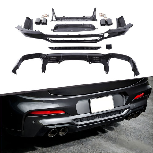 2019-2021 BMW X4 (G02) Gloss Black M Style Rear Diffuser & Quad Exhaust Tips Kit