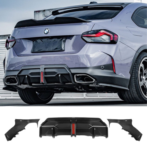 2022+ BMW G42 230i & M240i SQ Style Carbon Fiber 3 Piece Rear Diffuser w/ LED Brake Light