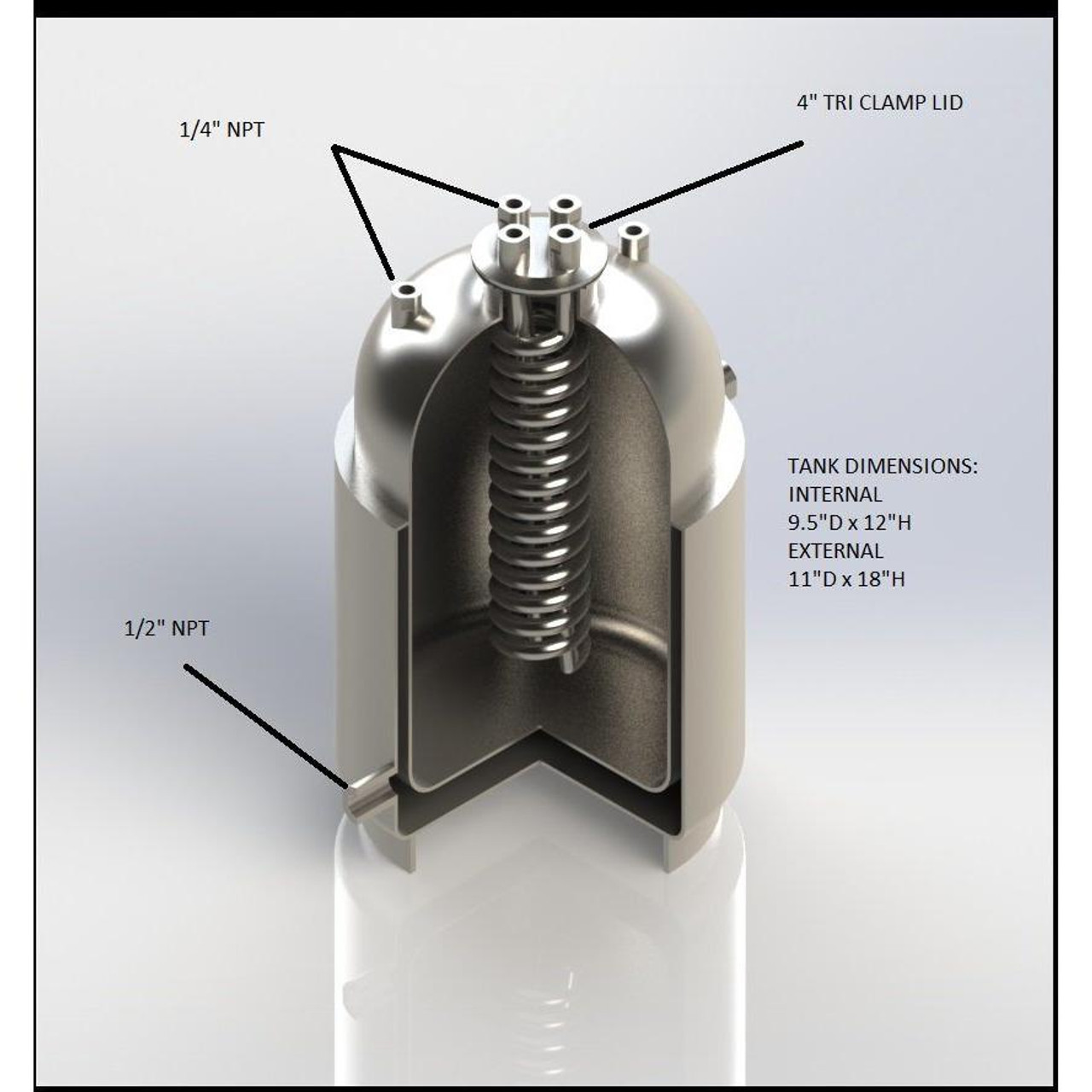 Insulated Condenser Tank | Tri Clamp 12 in. x 12 in. w/ Perlite Insulation,  3/8 in. JIC Coil, Cut-Out Lid - SS304
