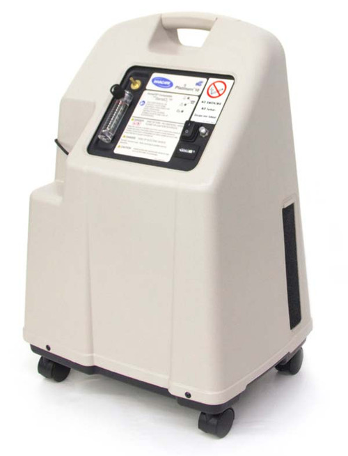 The Invacare Platinum 10 LPM (liters per minute) Oxygen Concentrator with SensO2 technology.