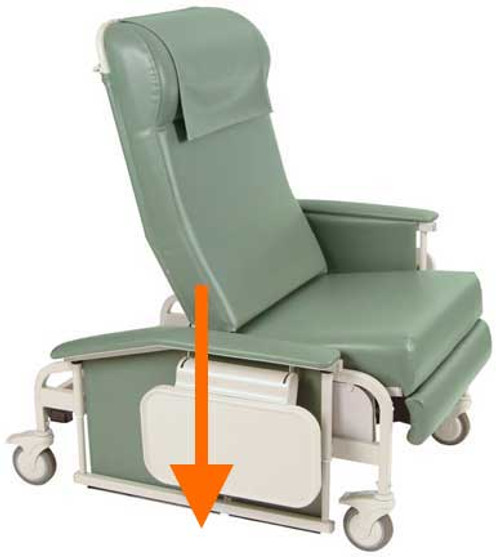 Winco's Drop Arm Care Cliner 6551 | 6550 recliner features arms that can be lowered flush with the seat to aid in patient transfer. (shown with optional Nylon Casters)