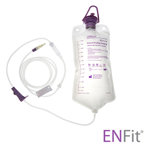 AMSure Enteral Feeding Sets ENF1200K and ENF500K feature ENFit Connectors, which eliminate misconnections with other I.V. products. AMSure ENF1200K (1200 mL) and ENF500K (500 mL) bag sets assure accurate and reliable delivery of enteral nutrition, fluids or medication.