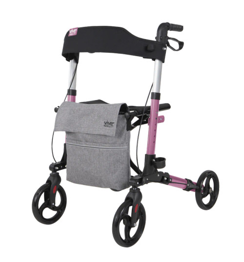 Compact Foldable Lightweight Rollator - User Height 5'2" to 6'1" (Pink)