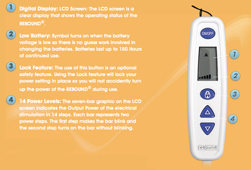 Image of the REBOUND controller face with LCD screen and control buttons