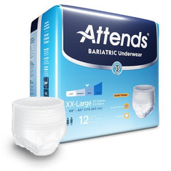 Attends Unisex Adult Underwear Bariatric Pull On with Tear Away Seams  3X-Large Disposable Pack of 10