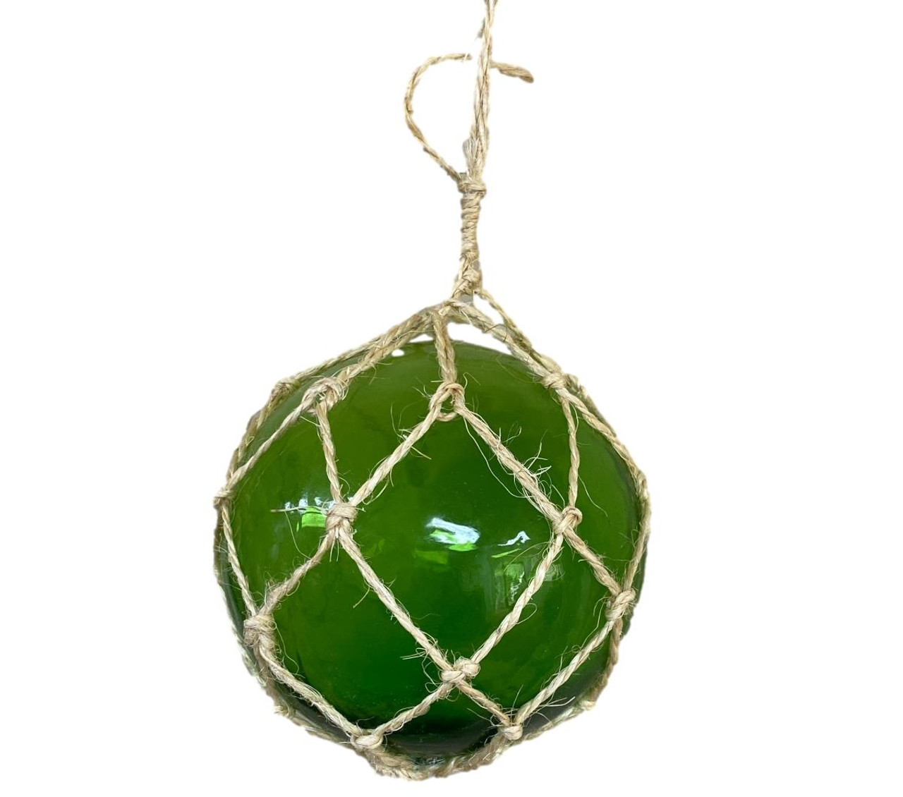 DRH Green Japanese Fishing Glass Buoy with Metal Coil Wrap - Glass Float  Ball - Bright Nautical Decor - Perfect Hanging Nautical Glass Buoy Gift for