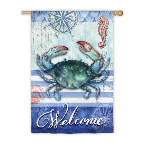 Blue Crab Nautical Welcome Full Sized Flag 
Nautical Seasons 
866-888-2628