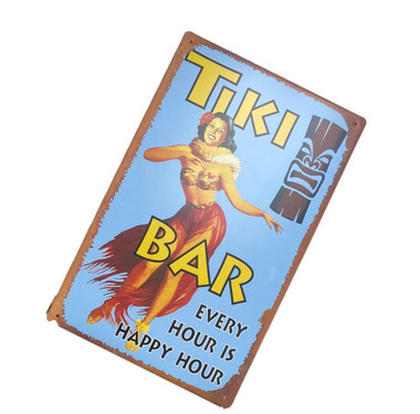 Tiki Bar Happy Hour Tin metal Sign, Hula Girl sign 
Nautical Seasons 10x16"