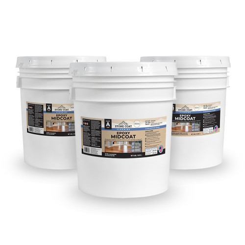 Transform your floors with Stone Coat's Flooring Epoxy Midcoat Bulk 15-gallon project kit. Achieve flawless results with a convenient 2:1 mix ratio and enjoy an extensive working time of 85-120 minutes. Ideal for DIY enthusiasts, create mesmerizing metallic marble floors effortlessly.