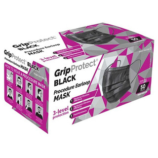 GripProtect Black Procedure 3-Ply Earloop Face Mask, 1000/Case