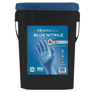 Guardall B8350 HD 8.0 Mil Blue Nitrile PF NS Exam Gloves, Finger Texture, 500/Bucket, B8350