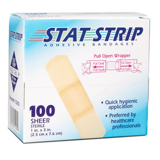 Dukal Sheer Adhesive Sterile Bandages Stripes 1" x 3", 100/Box, 12 Boxes/Cs, 15205