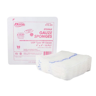 Dukal X-Ray Detectable Gauze Sponge 4" x 4" 16-Ply Sterile, 10/Tray, 128 Trays/Cs, 416-2X