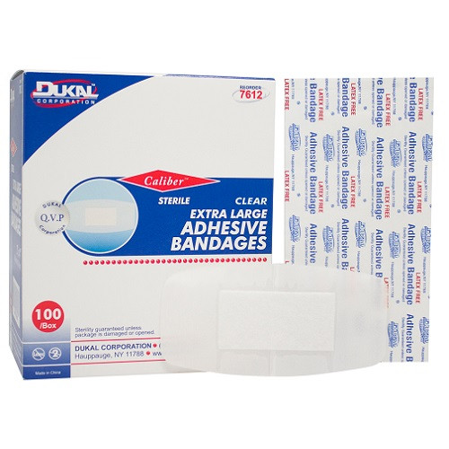 Dukal Bandage, Sheer Adhesive Strips, 2" x 4" XL Clear, 100/bx, 24 Boxes/Cs, 7612