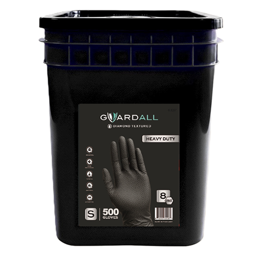 Guardall 8.0 Mil Black Nitrile PF Industrial Gloves, Diamond Texture, 500/Bucket, B8050D