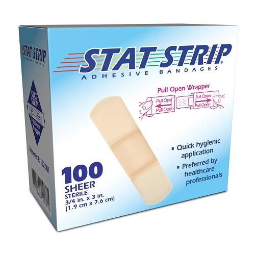 Dukal Sheer Adhesive Sterile Bandages Stripes 3/4" x 3", 100/Box, 12 Boxes/Cs, 152001
