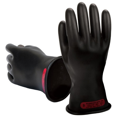 Guardian Electrical Insulating Lineman Safety Gloves, Class 0, Rubber, Black, 14 in