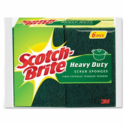 Scotch-brite Heavy-Duty Scrub Sponge, Green/Yellow, 6/Pack, 6 Packs/Case