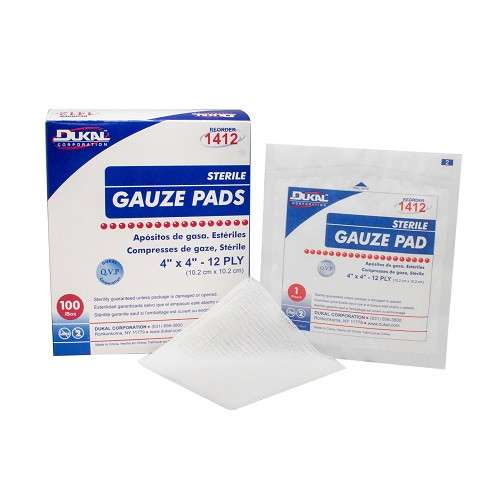 Dukal Gauze Pad 4" x 4" 12-Ply Sterile, 100 Packs/Box, 12 Boxes/Cs, 1412