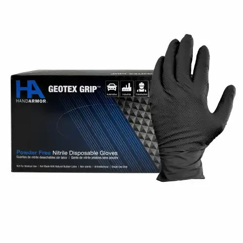 Hand Armor Geotex Grip Black 9 Mil Nitrile Industrial Gloves, 1000/Cs, GDNT107BK