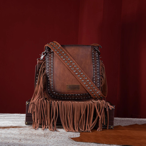 WG65-G2003 Wrangler Rivets Fringe Concealed Carry Crossbody -Brown