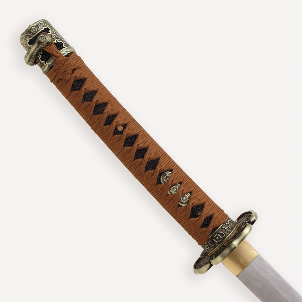 Brown Ornate Damascus Katana - Atlanta Cutlery Corporation