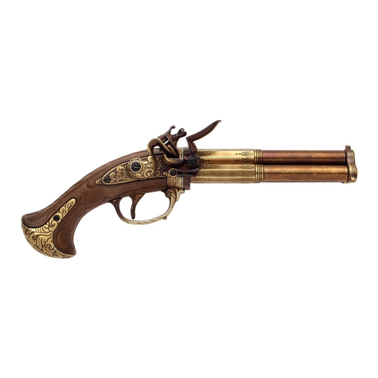 4751 18th Century Three Barrel Flintlock Pistol Replica-img-1