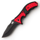 Rite Edge red and black liner lock folder has black stainless steel spring assisted blade, removable pocket clip,lanyard hole