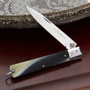 Sicilian Tutto Folder with stainless steel blade, imitation buffalo horn handle, stainless bolsters, steel bail