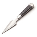 stainless steel full tang bosom dagger with laminated gray wooden scales and leather sheath. lightweight and easy to conceal